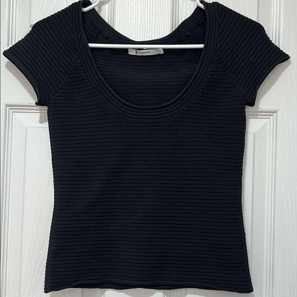 Alexander Wang Black Fitted Ribbed Cap Sleeve T-Shirt